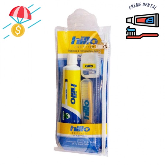 Kit de viagem Hillo (creme dental , escova pocket ,fio dental) 3 itens
